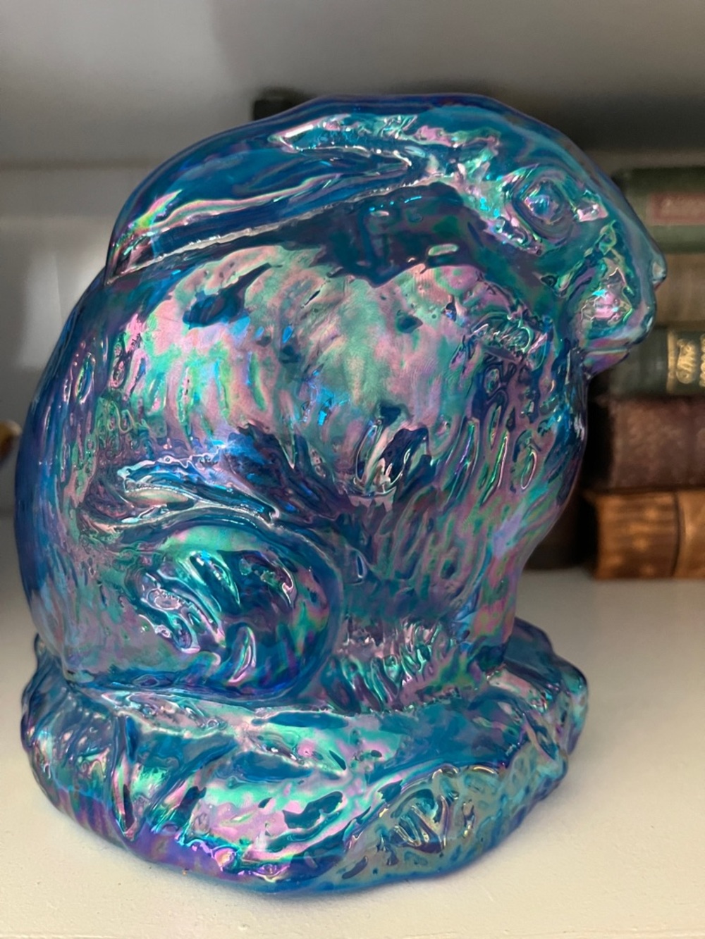 Fenton Amethyst Carnival Glass Bunny Figurine #5174 Iridescent Rabbit